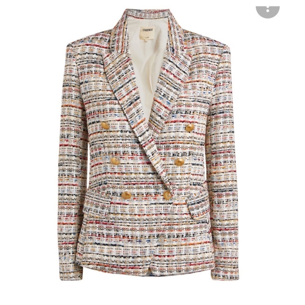 L'AGENCE Kenzie Double Breasted Blazer in Orange & Blue Multi - Picture 16 of 16